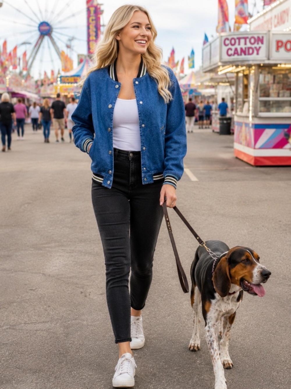 Madden Girl Women's XS Denim Bomber Jacket Varsity Style Snap Front
